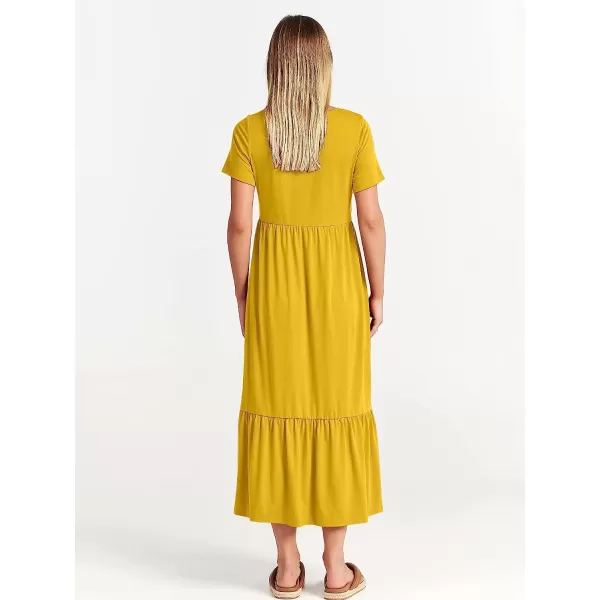 imageANRABESS Womens Summer Casual Short Sleeve Crewneck Swing Dress Casual Flowy Tiered Maxi Beach Dress with PocketsMustrad Yellow