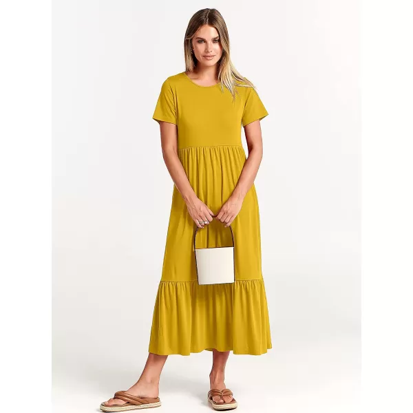 imageANRABESS Womens Summer Casual Short Sleeve Crewneck Swing Dress Casual Flowy Tiered Maxi Beach Dress with PocketsMustrad Yellow