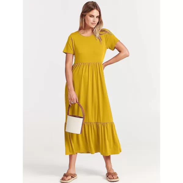 imageANRABESS Womens Summer Casual Short Sleeve Crewneck Swing Dress Casual Flowy Tiered Maxi Beach Dress with PocketsMustrad Yellow
