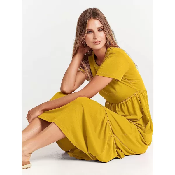 imageANRABESS Womens Summer Casual Short Sleeve Crewneck Swing Dress Casual Flowy Tiered Maxi Beach Dress with PocketsMustrad Yellow