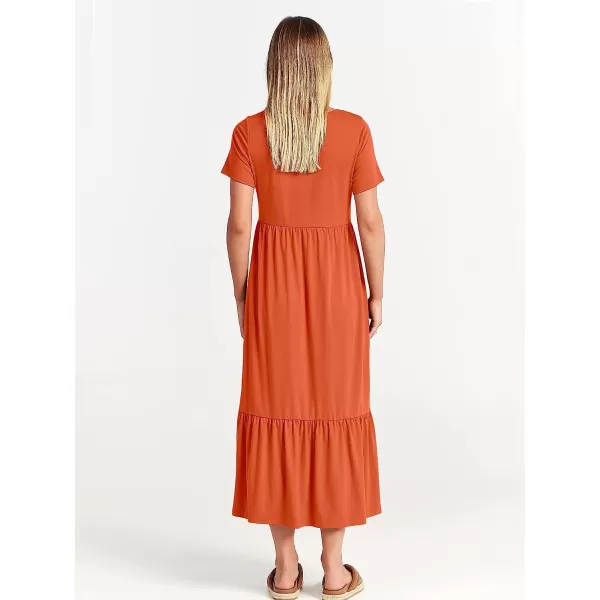 imageANRABESS Womens Summer Casual Short Sleeve Crewneck Swing Dress Casual Flowy Tiered Maxi Beach Dress with PocketsOrange