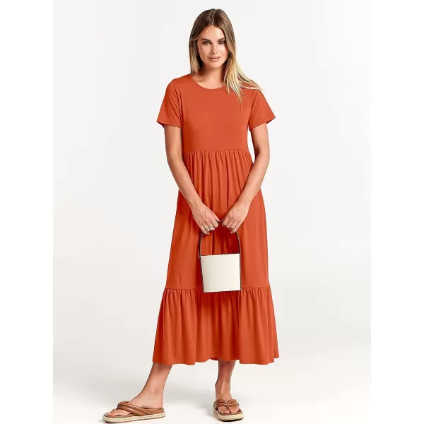 imageANRABESS Womens Summer Casual Short Sleeve Crewneck Swing Dress Casual Flowy Tiered Maxi Beach Dress with PocketsOrange