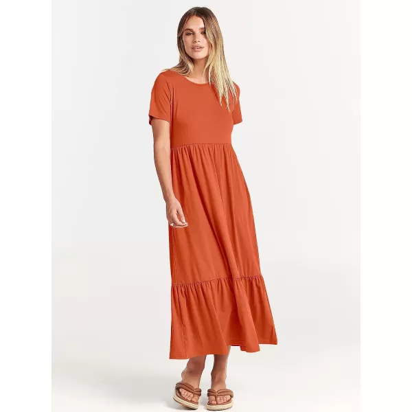 imageANRABESS Womens Summer Casual Short Sleeve Crewneck Swing Dress Casual Flowy Tiered Maxi Beach Dress with PocketsOrange