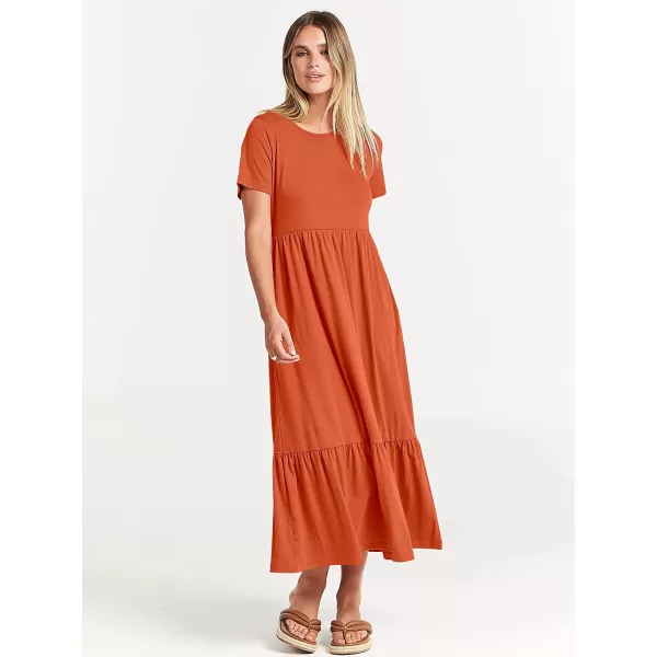 imageANRABESS Womens Summer Casual Short Sleeve Crewneck Swing Dress Casual Flowy Tiered Maxi Beach Dress with PocketsOrange