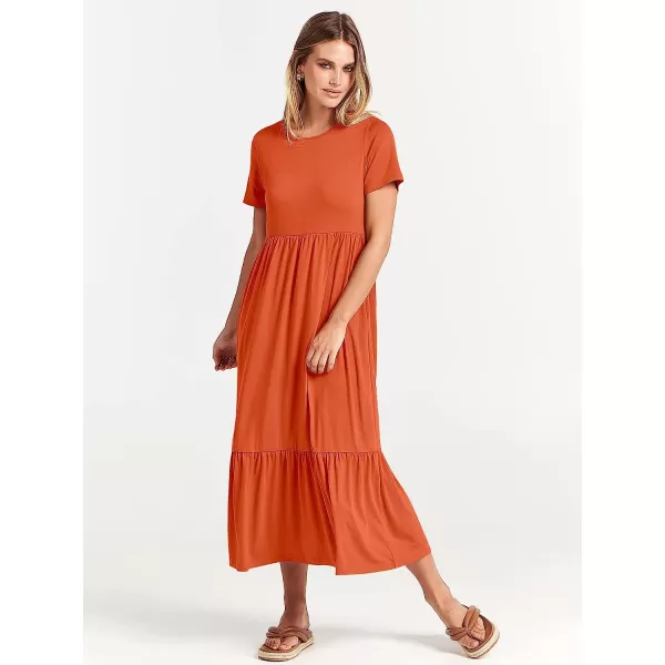 imageANRABESS Womens Summer Casual Short Sleeve Crewneck Swing Dress Casual Flowy Tiered Maxi Beach Dress with PocketsOrange