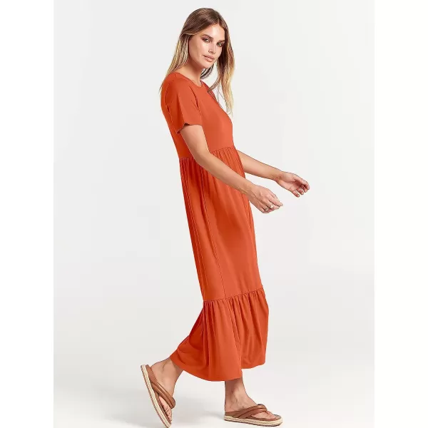 imageANRABESS Womens Summer Casual Short Sleeve Crewneck Swing Dress Casual Flowy Tiered Maxi Beach Dress with PocketsOrange