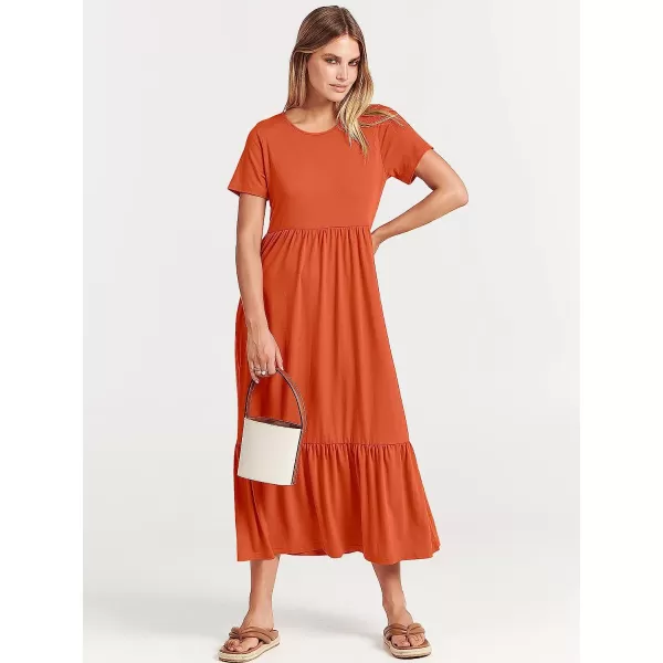imageANRABESS Womens Summer Casual Short Sleeve Crewneck Swing Dress Casual Flowy Tiered Maxi Beach Dress with PocketsOrange