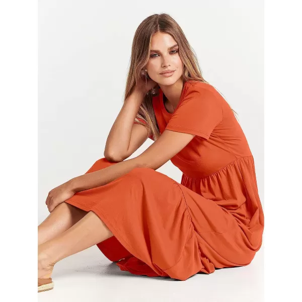 imageANRABESS Womens Summer Casual Short Sleeve Crewneck Swing Dress Casual Flowy Tiered Maxi Beach Dress with PocketsOrange