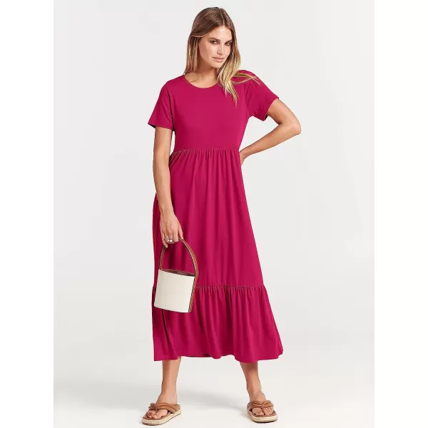 imageANRABESS Womens Summer Casual Short Sleeve Crewneck Swing Dress Casual Flowy Tiered Maxi Beach Dress with PocketsRose