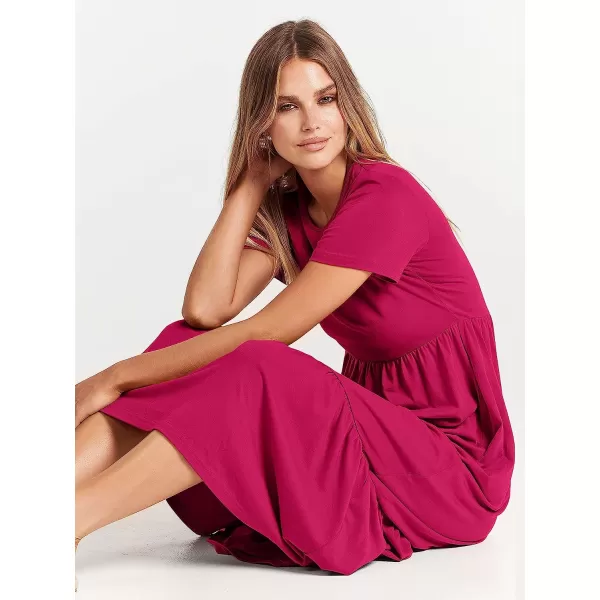 imageANRABESS Womens Summer Casual Short Sleeve Crewneck Swing Dress Casual Flowy Tiered Maxi Beach Dress with PocketsRose