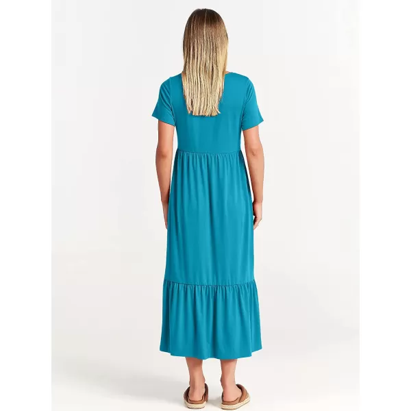 imageANRABESS Womens Summer Casual Short Sleeve Crewneck Swing Dress Casual Flowy Tiered Maxi Beach Dress with PocketsSky Blue