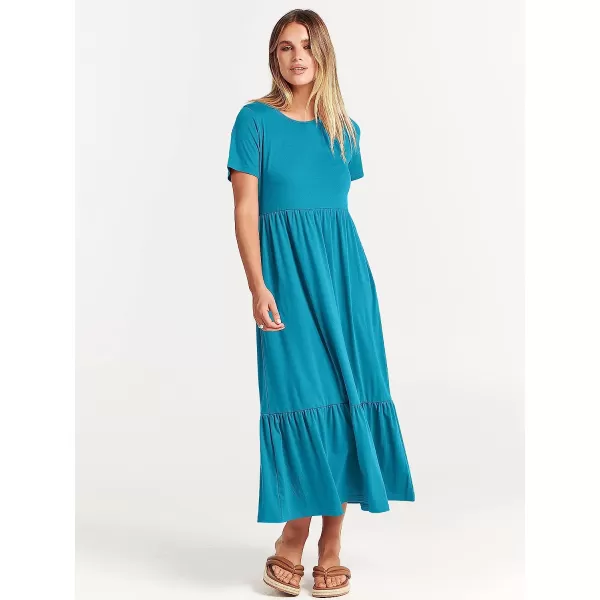 imageANRABESS Womens Summer Casual Short Sleeve Crewneck Swing Dress Casual Flowy Tiered Maxi Beach Dress with PocketsSky Blue