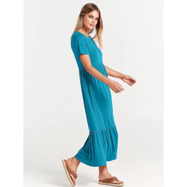 imageANRABESS Womens Summer Casual Short Sleeve Crewneck Swing Dress Casual Flowy Tiered Maxi Beach Dress with PocketsSky Blue