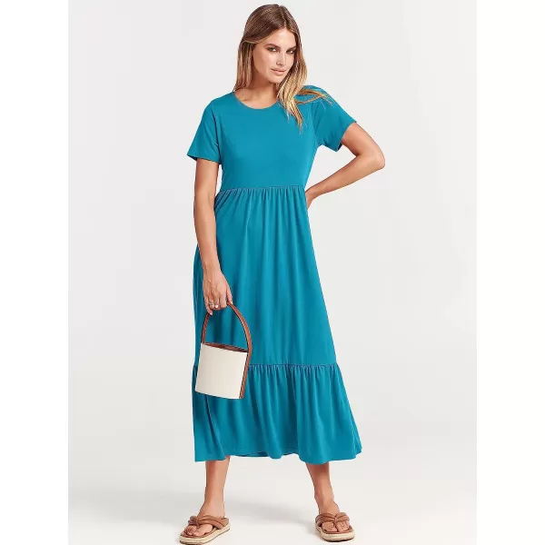 imageANRABESS Womens Summer Casual Short Sleeve Crewneck Swing Dress Casual Flowy Tiered Maxi Beach Dress with PocketsSky Blue