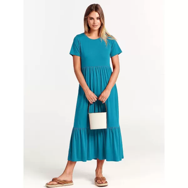 imageANRABESS Womens Summer Casual Short Sleeve Crewneck Swing Dress Casual Flowy Tiered Maxi Beach Dress with PocketsSky Blue