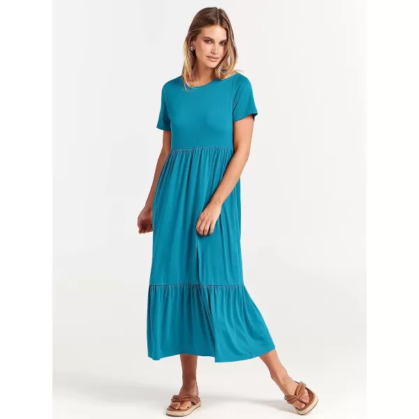 imageANRABESS Womens Summer Casual Short Sleeve Crewneck Swing Dress Casual Flowy Tiered Maxi Beach Dress with PocketsSky Blue