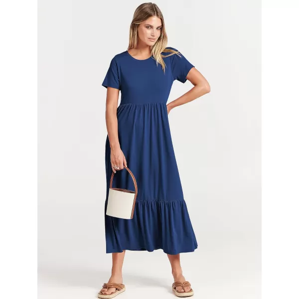 imageANRABESS Womens Summer Casual Short Sleeve Crewneck Swing Dress Flowy Tiered Maxi Beach Dress with PocketsBlue