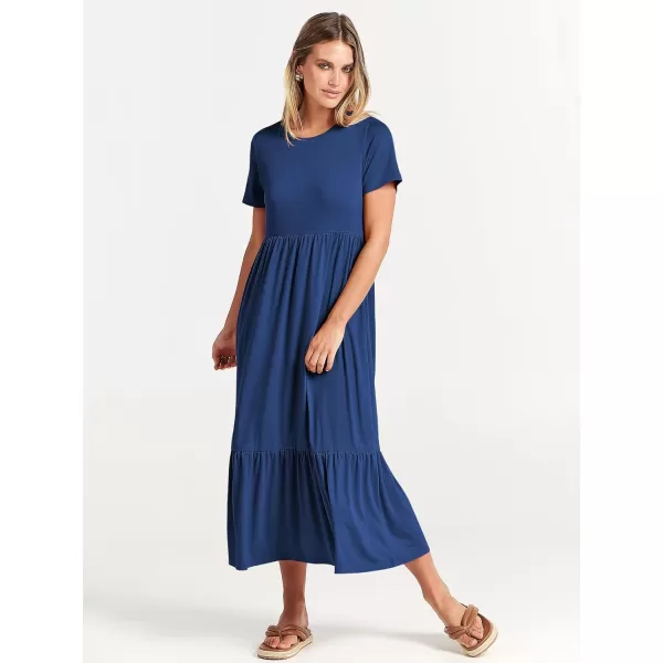 imageANRABESS Womens Summer Casual Short Sleeve Crewneck Swing Dress Flowy Tiered Maxi Beach Dress with PocketsBlue