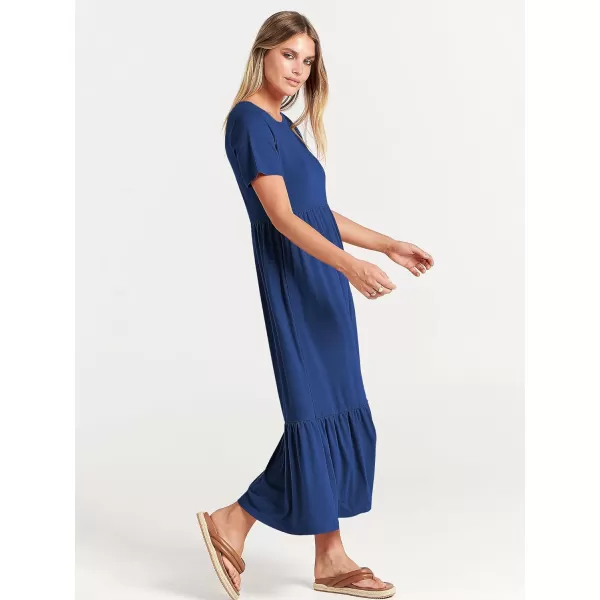imageANRABESS Womens Summer Casual Short Sleeve Crewneck Swing Dress Flowy Tiered Maxi Beach Dress with PocketsBlue