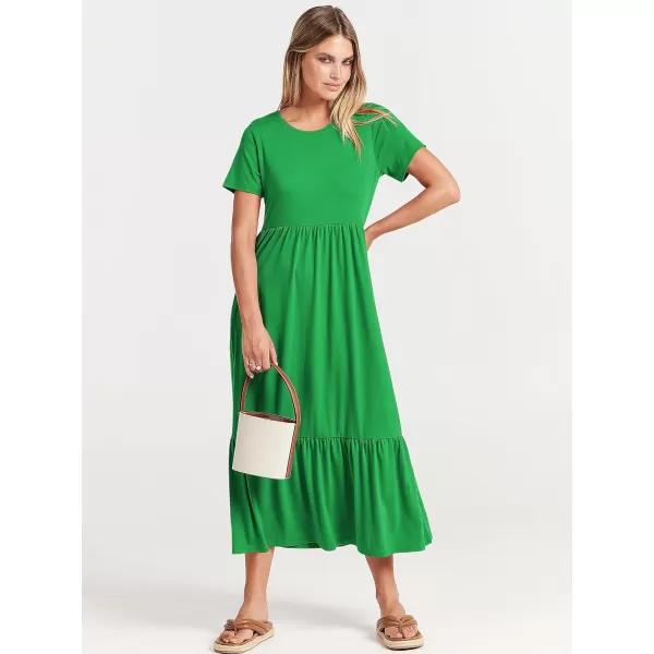 imageANRABESS Womens Summer Casual Short Sleeve Crewneck Swing Dress Flowy Tiered Maxi Beach Dress with PocketsForest