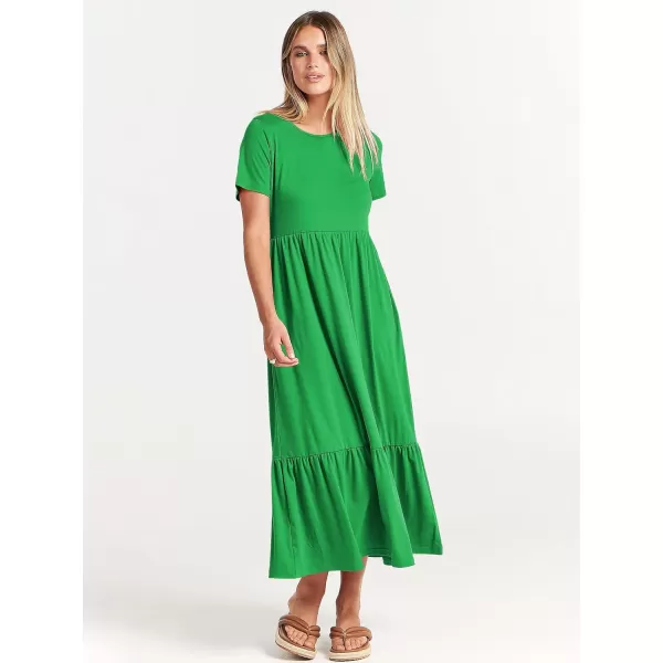 imageANRABESS Womens Summer Casual Short Sleeve Crewneck Swing Dress Flowy Tiered Maxi Beach Dress with PocketsForest