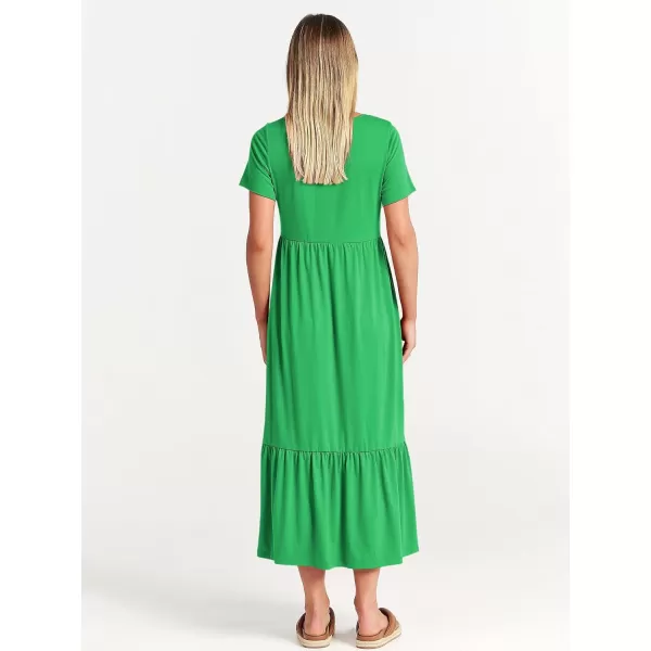 imageANRABESS Womens Summer Casual Short Sleeve Crewneck Swing Dress Flowy Tiered Maxi Beach Dress with PocketsForest