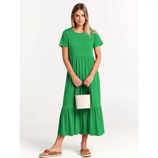 imageANRABESS Womens Summer Casual Short Sleeve Crewneck Swing Dress Flowy Tiered Maxi Beach Dress with PocketsForest