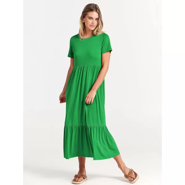 imageANRABESS Womens Summer Casual Short Sleeve Crewneck Swing Dress Flowy Tiered Maxi Beach Dress with PocketsForest