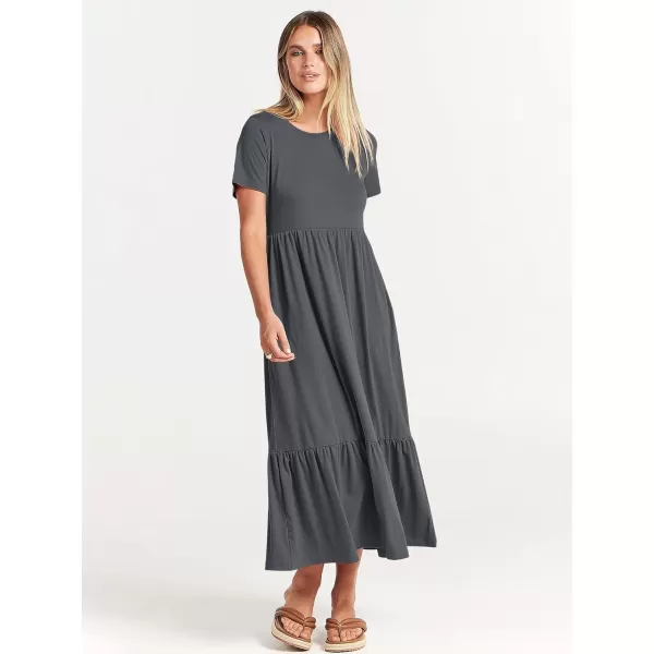 imageANRABESS Womens Summer Casual Short Sleeve Crewneck Swing Dress Flowy Tiered Maxi Beach Dress with PocketsGray Blue