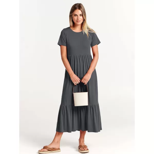 imageANRABESS Womens Summer Casual Short Sleeve Crewneck Swing Dress Flowy Tiered Maxi Beach Dress with PocketsGray Blue