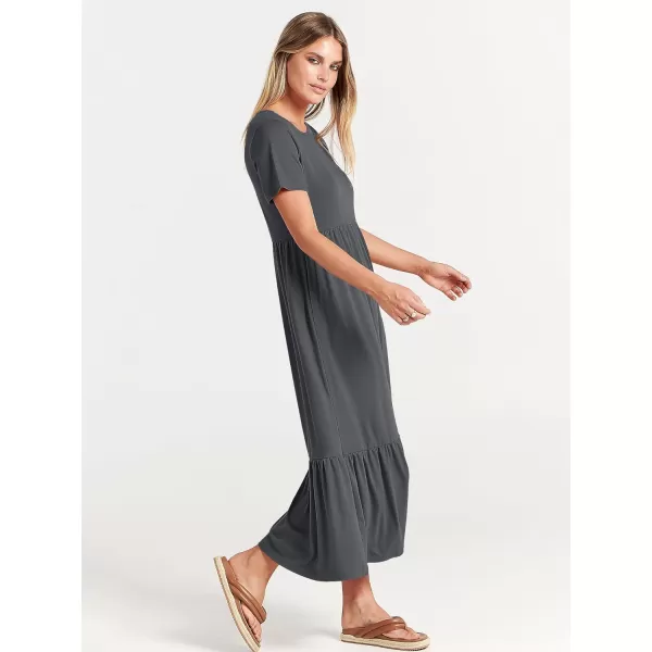 imageANRABESS Womens Summer Casual Short Sleeve Crewneck Swing Dress Flowy Tiered Maxi Beach Dress with PocketsGray Blue
