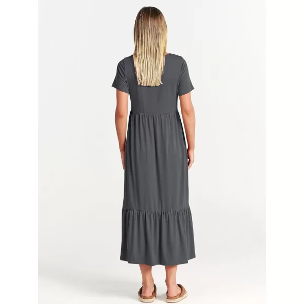 imageANRABESS Womens Summer Casual Short Sleeve Crewneck Swing Dress Flowy Tiered Maxi Beach Dress with PocketsGray Blue
