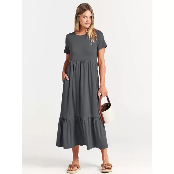 imageANRABESS Womens Summer Casual Short Sleeve Crewneck Swing Dress Flowy Tiered Maxi Beach Dress with PocketsGray Blue