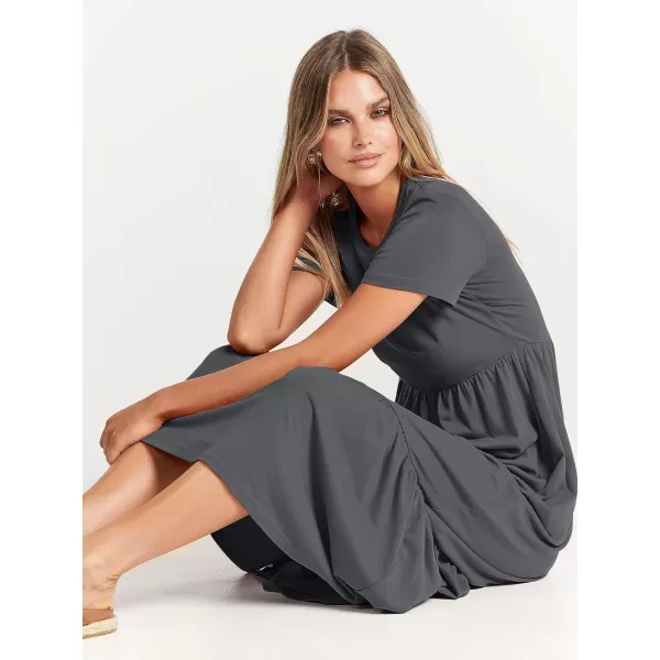 imageANRABESS Womens Summer Casual Short Sleeve Crewneck Swing Dress Flowy Tiered Maxi Beach Dress with PocketsGray Blue