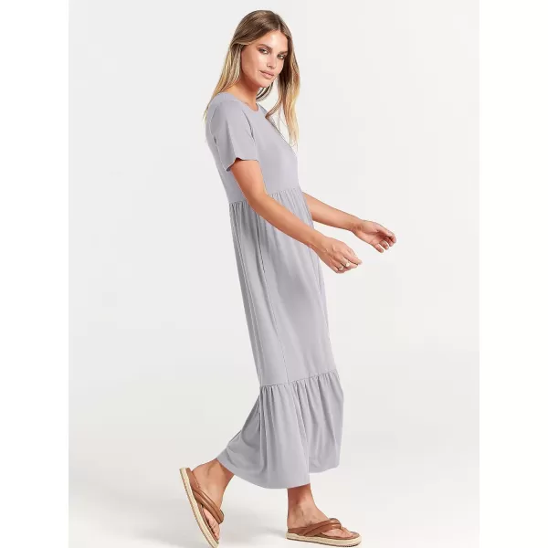 imageANRABESS Womens Summer Casual Short Sleeve Crewneck Swing Dress Flowy Tiered Maxi Beach Dress with PocketsLight Gray