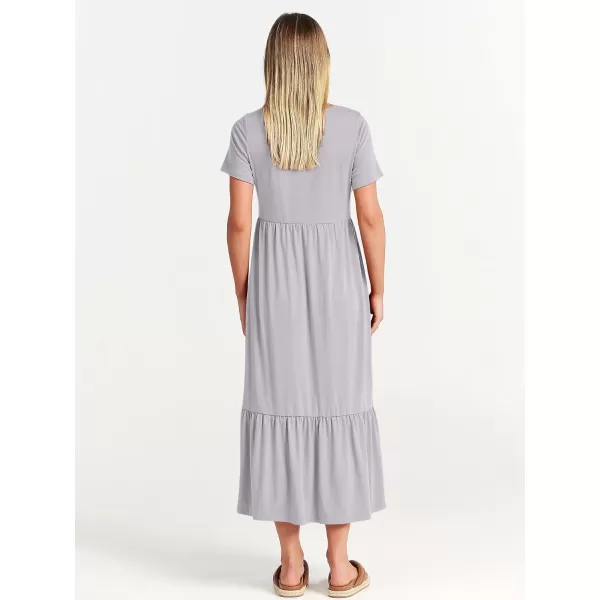 imageANRABESS Womens Summer Casual Short Sleeve Crewneck Swing Dress Flowy Tiered Maxi Beach Dress with PocketsLight Gray