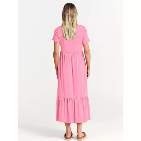 imageANRABESS Womens Summer Casual Short Sleeve Crewneck Swing Dress Flowy Tiered Maxi Beach Dress with PocketsPink