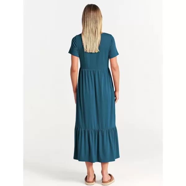 imageANRABESS Womens Summer Casual Short Sleeve Crewneck Swing Dress Flowy Tiered Maxi Beach Dress with PocketsTeal Blue
