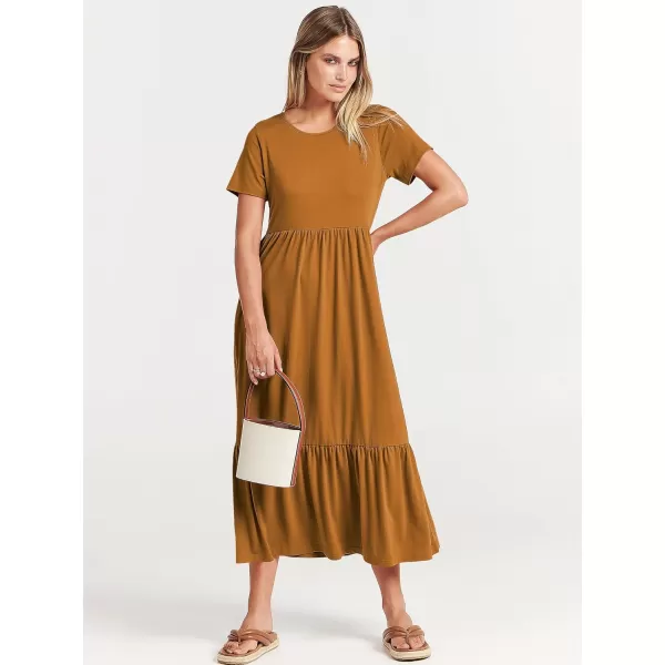 imageANRABESS Womens Summer Casual Short Sleeve Crewneck Swing Dress Flowy Tiered Maxi Beach Dress with PocketsYellow