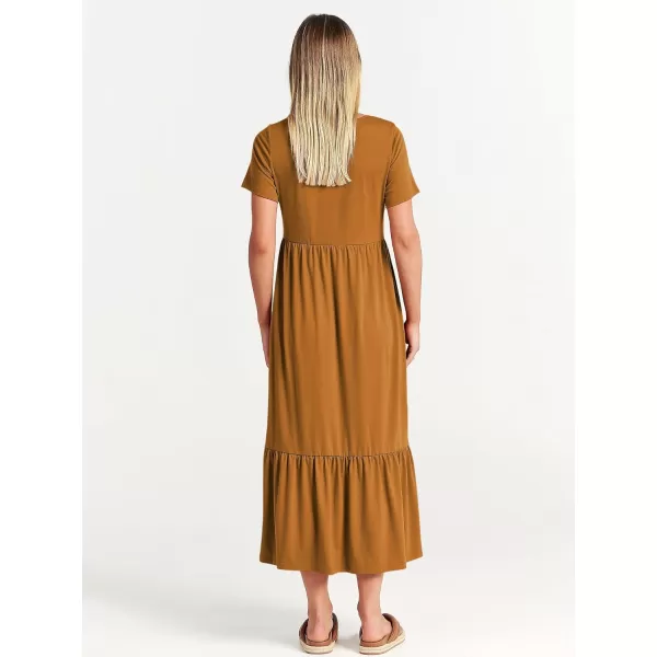 imageANRABESS Womens Summer Casual Short Sleeve Crewneck Swing Dress Flowy Tiered Maxi Beach Dress with PocketsYellow