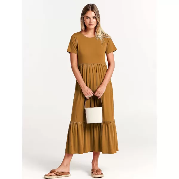 imageANRABESS Womens Summer Casual Short Sleeve Crewneck Swing Dress Flowy Tiered Maxi Beach Dress with PocketsYellow