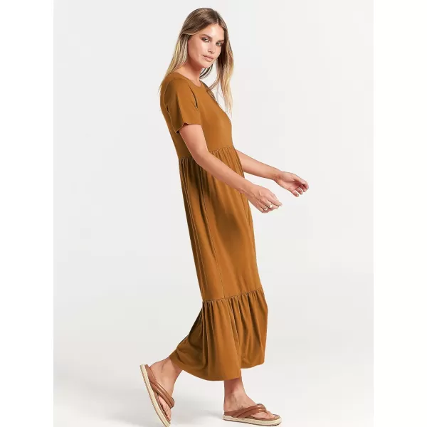 imageANRABESS Womens Summer Casual Short Sleeve Crewneck Swing Dress Flowy Tiered Maxi Beach Dress with PocketsYellow