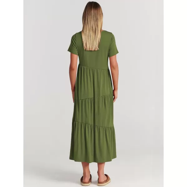 imageANRABESS Womens Summer Casual Short Sleeve Crewneck Swing Maxi Dress Flowy Asymmetric Tiered Beach Dress with PocketsArmy Green