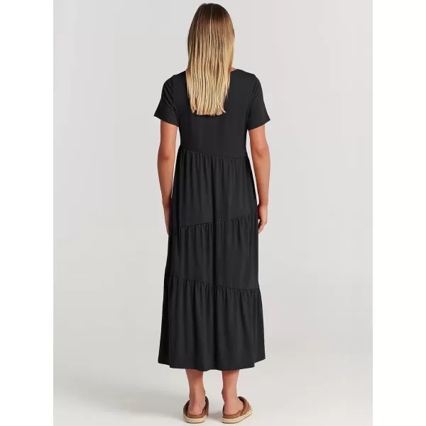imageANRABESS Womens Summer Casual Short Sleeve Crewneck Swing Maxi Dress Flowy Asymmetric Tiered Beach Dress with PocketsBlack