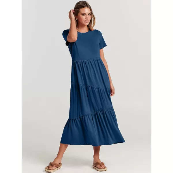 imageANRABESS Womens Summer Casual Short Sleeve Crewneck Swing Maxi Dress Flowy Asymmetric Tiered Beach Dress with PocketsBlue
