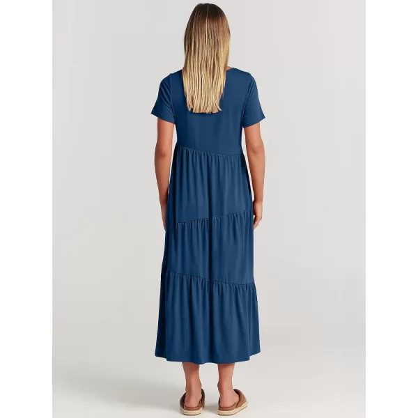 imageANRABESS Womens Summer Casual Short Sleeve Crewneck Swing Maxi Dress Flowy Asymmetric Tiered Beach Dress with PocketsBlue