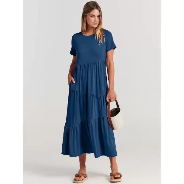 imageANRABESS Womens Summer Casual Short Sleeve Crewneck Swing Maxi Dress Flowy Asymmetric Tiered Beach Dress with PocketsBlue