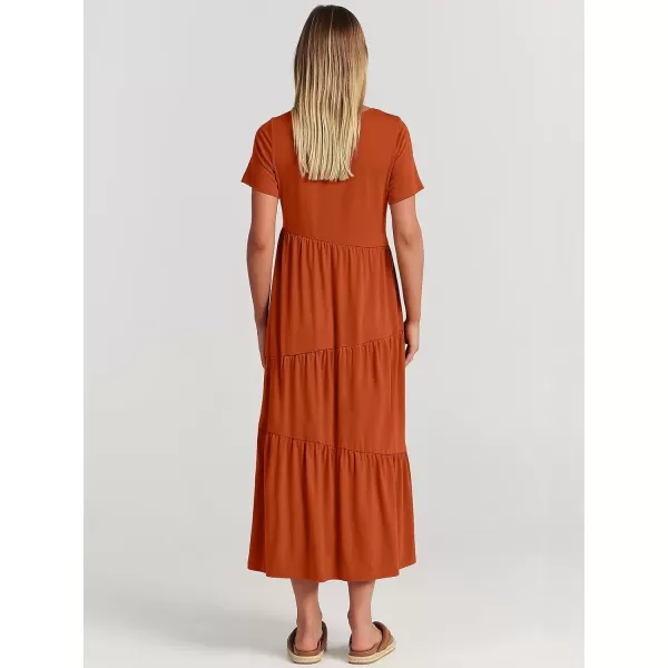 imageANRABESS Womens Summer Casual Short Sleeve Crewneck Swing Maxi Dress Flowy Asymmetric Tiered Beach Dress with PocketsBrick Red