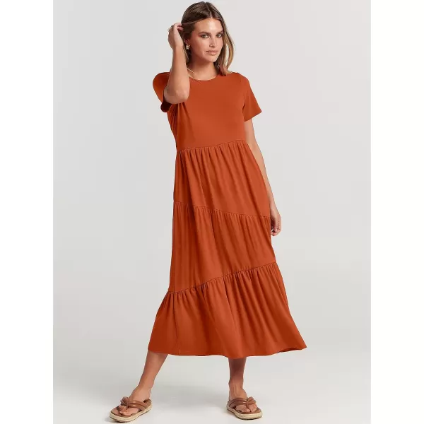 imageANRABESS Womens Summer Casual Short Sleeve Crewneck Swing Maxi Dress Flowy Asymmetric Tiered Beach Dress with PocketsBrick Red