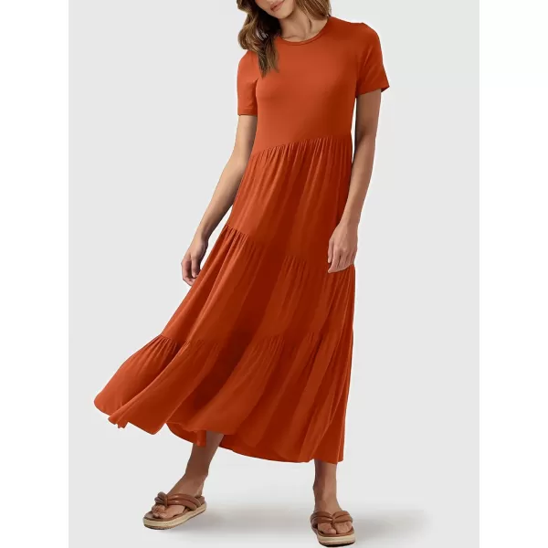 imageANRABESS Womens Summer Casual Short Sleeve Crewneck Swing Maxi Dress Flowy Asymmetric Tiered Beach Dress with PocketsBrick Red